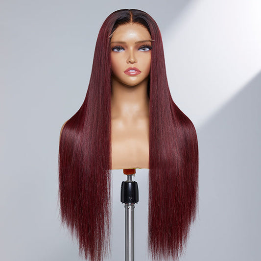 Limited Design | Patricia Burgundy Reddish Silky Straight 5x5 Closure Lace Glueless Long Wig 100% Human Hair