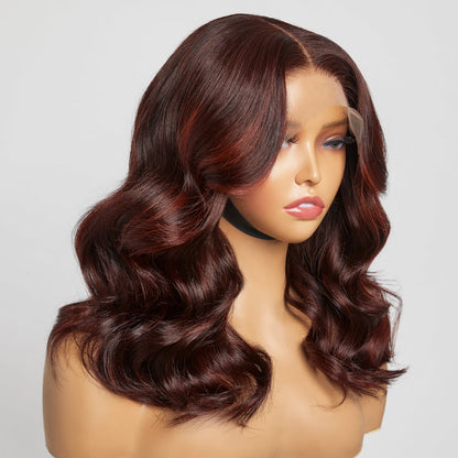 Limited Design | 200% Density Copper Red Highlight Loose Wave 5x5 Closure Lace Glueless Mid Part Long Wig 100% Human Hair