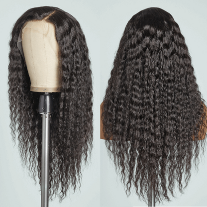 Natural Black Curly 13x4 Frontal Lace C Part Long Wig 100% Human Hair