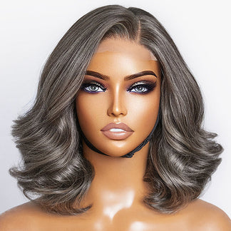 Salt & Pepper Loose Wave Beginner Friendly Glueless 4x4 Closure Lace W ...