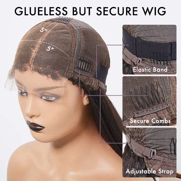 Kinky Edges Black To Brown Ombre Kinky Straight 5x5 Closure Lace Glueless Side Part Long Wig 100% Human Hair