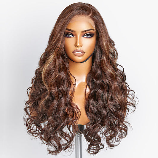 Beyon-Inspired | Blonde Brown Highlight Water Loose Wave 5x5 Closure Lace C Part Long Wig 100% Human Hair