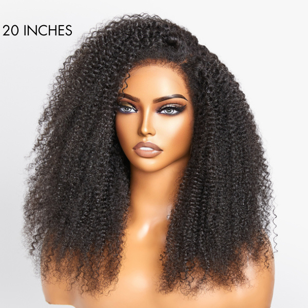 Realistic Kinky Edges Afro Curly Long Wig 100% Human Hair