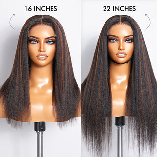 Highlight Kinky Straight Mid Part Glueless 5x5 Closure Undetectable  Lace Wig