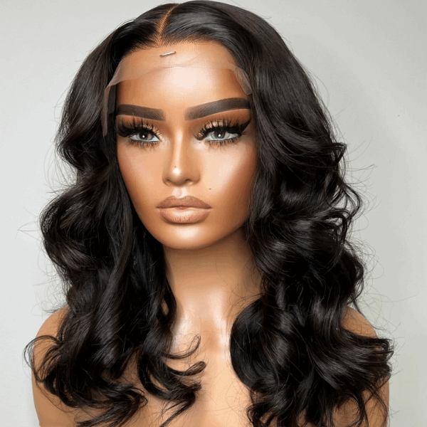 Natural Black Loose Wave 5x5 Closure Lace Glueless Short Wig 100% Human Hair