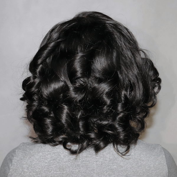 Natural Black Roll Curly 4x4 Closure Lace Glueless C Part Short Wig 100% Human Hair