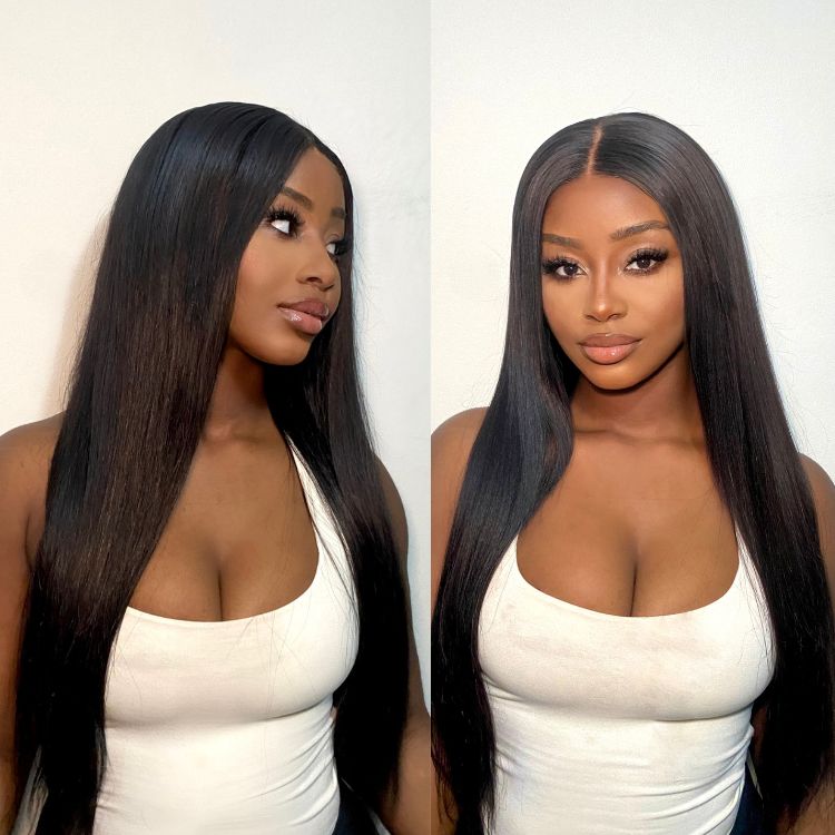 Glueless Silky Straight 13x4 HD Frontal Lace With 3 Bundles 180% Density 100% Human Hair