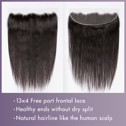 Glueless Silky Straight 13x4 HD Frontal Lace With 3 Bundles 180% Density 100% Human Hair