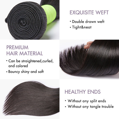 Glueless Silky Straight 13x4 HD Frontal Lace With 3 Bundles 180% Density 100% Human Hair