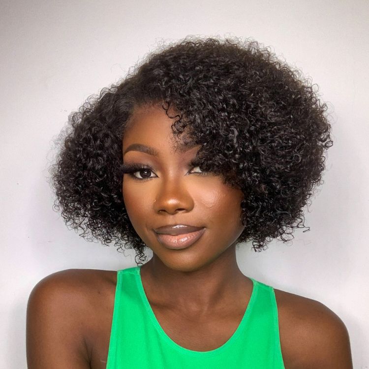 Kinky Curly Glueless Curly Bob Wig Black Pixie Curly Hair  5x5 Closure Lace Glueless Side Part Short Wig 100% Human Hair