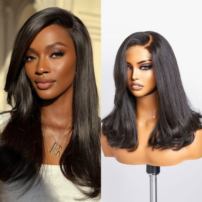 Limited Design | 90's Blowout 5x5  Lace Glueless C Part Long Wig With Bangs 100% Human Hair