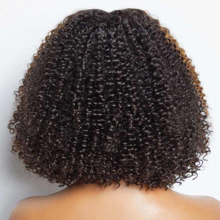 Afro Wigs Short Curly Wigs for Women Ombre Brown Kinky Curly Hair Wig Glueless 5x5 Closure Undetectable  Lace Wig 180% density