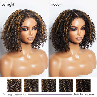 Afro Wigs Short Curly Wigs for Women Ombre Brown Kinky Curly Hair Wig Glueless 5x5 Closure Undetectable  Lace Wig 180% density