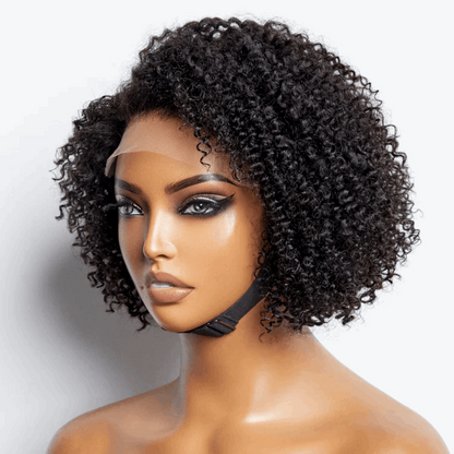 Kinky Curly Glueless Curly Bob Wig Black Pixie Curly Hair  5x5 Closure Lace Glueless Side Part Short Wig 100% Human Hair