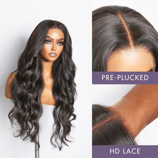 Body Wave 5x5 Closure  Lace Glueless Mid Part Long Wig 100% Human Hair 3 Seconds to Wear Glueless Wigs for Beginners