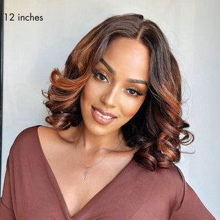 Elegant Brown Ombre Loose Wave  4x4 Lace Glueless Short Wig 100% Human Hair