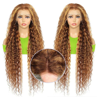 Ombre Curly Lace Front Wig Human Hair Pre Plucked  Highlight Deep Wave Lace Front Wigs