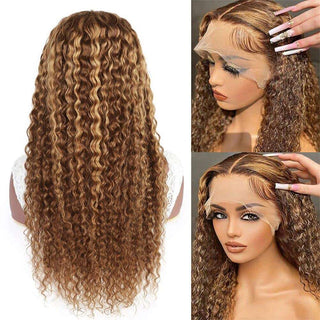 Ombre Curly Lace Front Wig Human Hair Pre Plucked  Highlight Deep Wave Lace Front Wigs