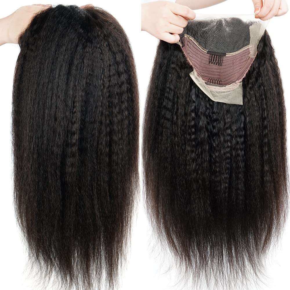 Natural Black Kinky Straight 13x4 Frontal Lace Free Part Long Wig 100% Human Hair