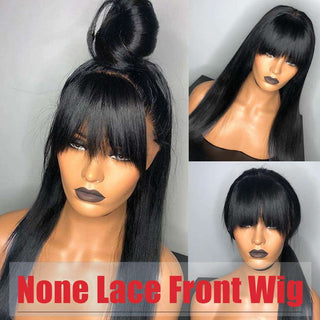 Brazilian Virgin Straight Human Hair Wigs with Bangs 150% Density None Lace Front Wigs Glueless Machine Made Wigs