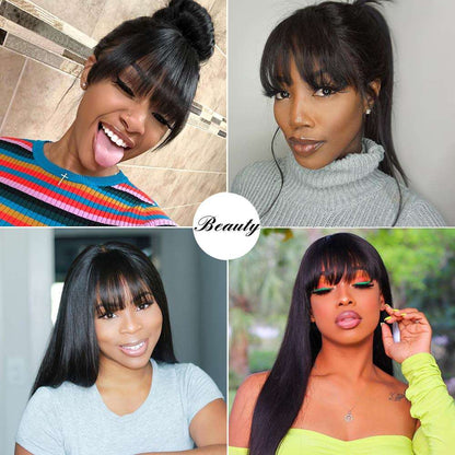 Brazilian Virgin Straight Human Hair Wigs with Bangs 150% Density None Lace Front Wigs Glueless Machine Made Wigs