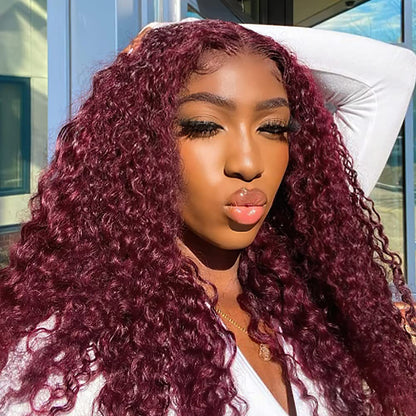 99J Burgundy 13x4 HD Lace Water Wave Curl Human Hair Wig