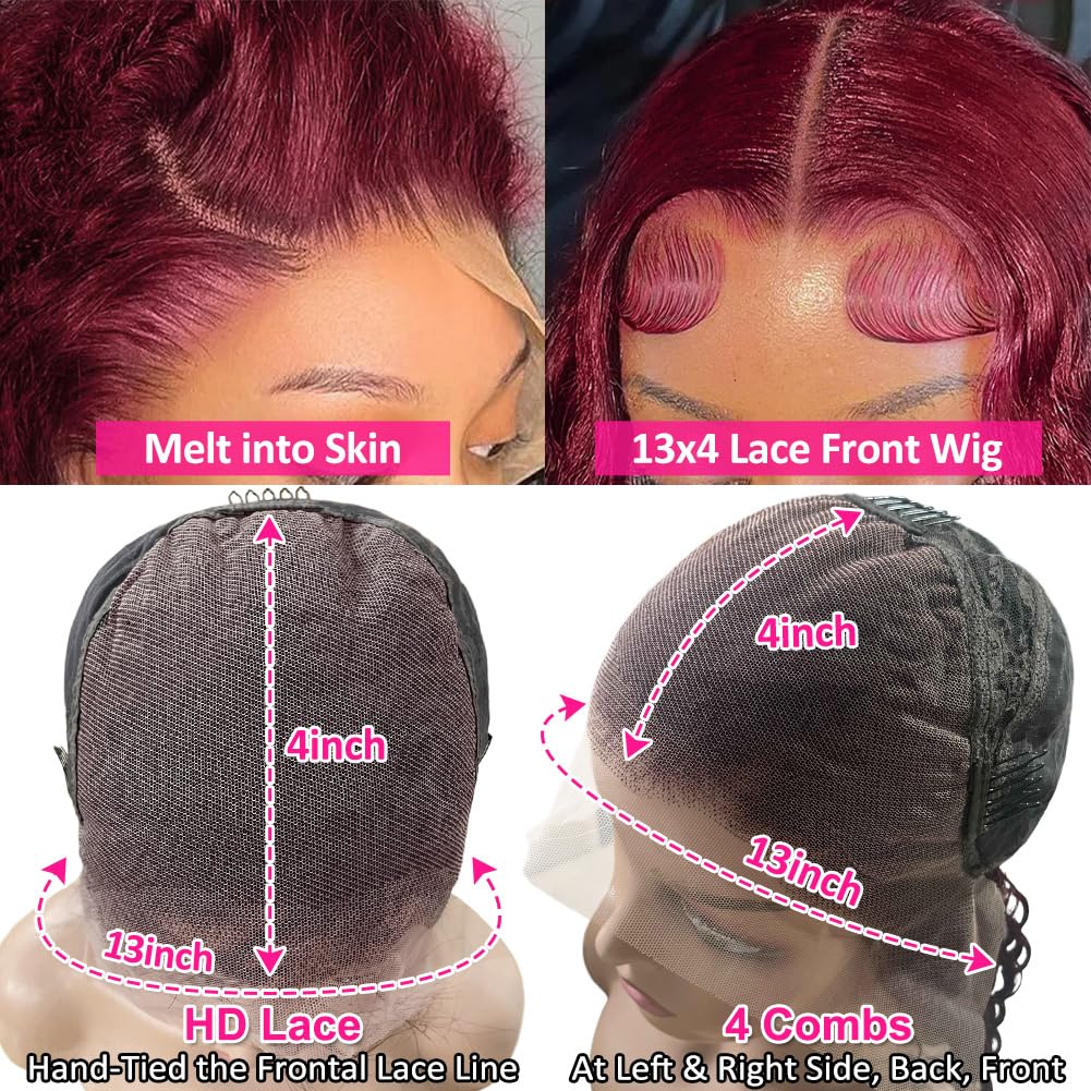 99J Burgundy 13x4 HD Lace Water Wave Curl Human Hair Wig
