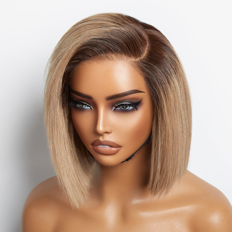 Blonde Ombre Blunt Cut Bob Glueless 13x4 Frontal Lace Short Bob Wig