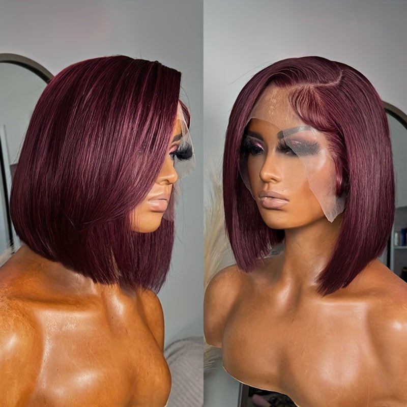 180 Density Dark Burgundy 99J Lace Front Bob Wig Human Hair 13x4 Lace Frontal Short Bob Wig Transparent Lace Straight Human Hair Wigs For Women Pre Plucked - LIBEAUTY HAIR