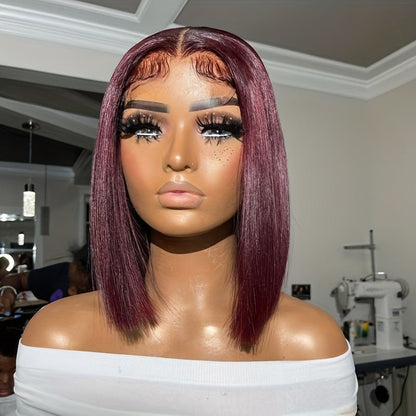 180 Density Dark Burgundy 99J Lace Front Bob Wig Human Hair 13x4 Lace Frontal Short Bob Wig Transparent Lace Straight Human Hair Wigs For Women Pre Plucked - LIBEAUTY HAIR