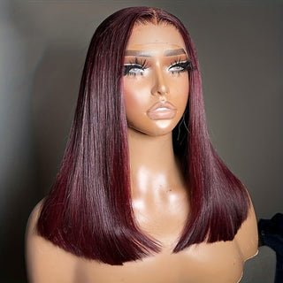 180 Density Dark Burgundy 99J Lace Front Bob Wig Human Hair 13x4 Lace Frontal Short Bob Wig Transparent Lace Straight Human Hair Wigs For Women Pre Plucked - LIBEAUTY HAIR