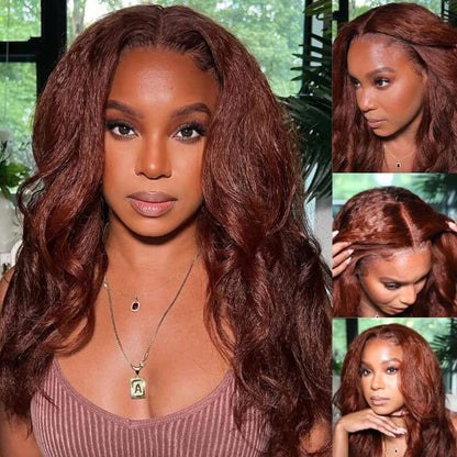 Reddish Brown Kinky Straight 13X4 Lace Front Wigs Glueless Human Hair