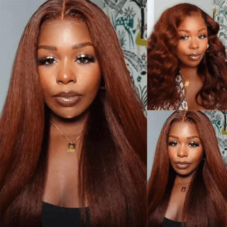 Reddish Brown Kinky Straight 13X4 Lace Front Wigs Glueless Human Hair