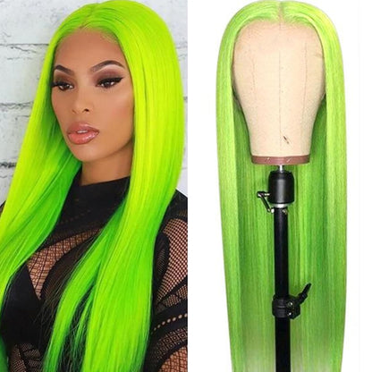 Green Color Hair 180 Density Wear and Go Straight Front Wig