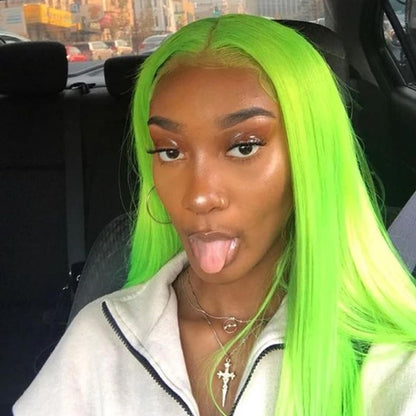 Green Color Hair 180 Density Wear and Go Straight Front Wig