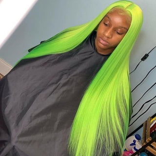 Green Color Hair 180 Density Wear and Go Straight Front Wig