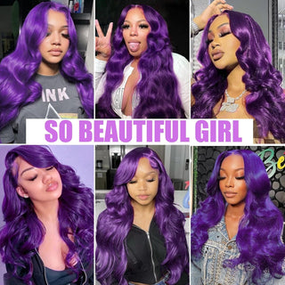 Purple Pre Plucked 13x4 Colored Lace Front Wigs Human Hair