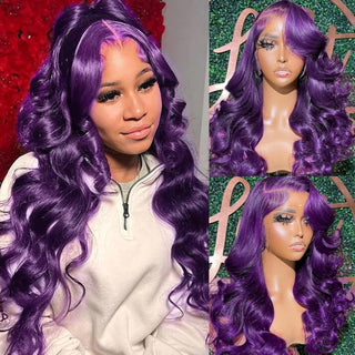 Purple Pre Plucked 13x4 Colored Lace Front Wigs Human Hair