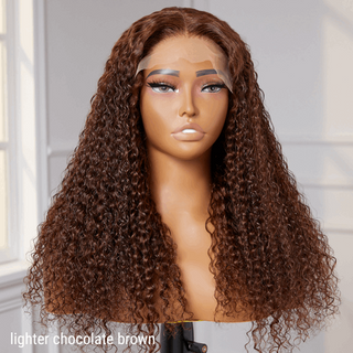 Chocolate Brown Long Curly Glueless 5x5 Closure Long Wig 100% Human Hair