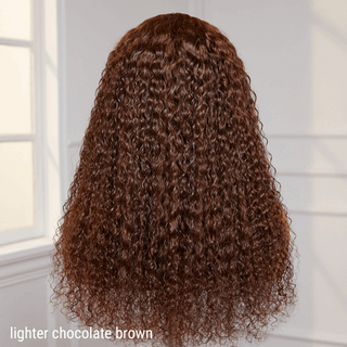 Chocolate Brown Long Curly Glueless 5x5 Closure Long Wig 100% Human Hair