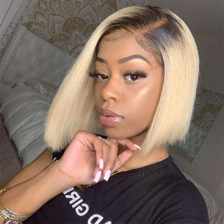 4/613 Ombre Blonde Lace Front Bob Wigs Human Hair Short 13x4 Bob Wig