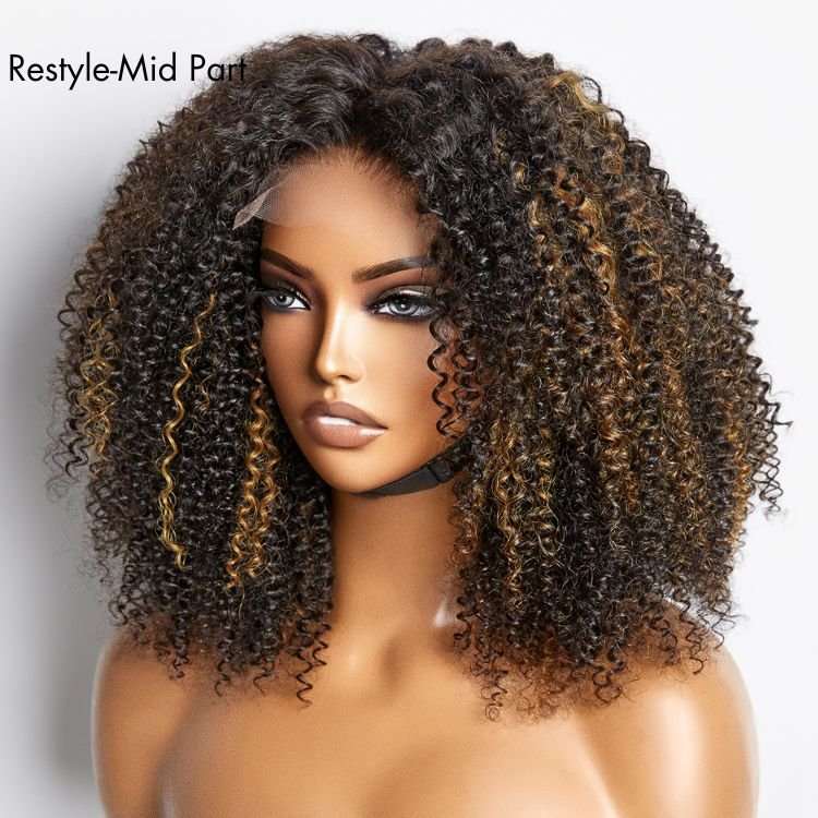 200% Density Brown Highlight Deep Side Part Afro Glueless 5x5 Closure Lace Wig Breathable Cap - LIBEAUTY HAIR