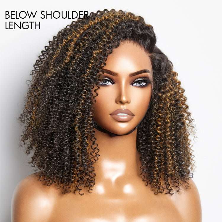 200% Density Brown Highlight Deep Side Part Afro Glueless 5x5 Closure Lace Wig Breathable Cap - LIBEAUTY HAIR