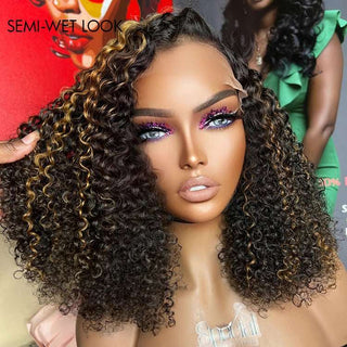 200% Density Brown Highlight Deep Side Part Afro Glueless 5x5 Closure Lace Wig Breathable Cap - LIBEAUTY HAIR