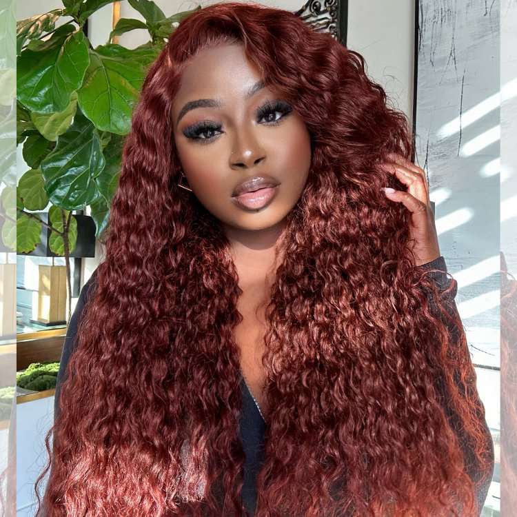 200% Density Glueless Reddish Brown Water Wave Wear Go Pre Cut Lace Wigs - LIBEAUTY HAIR