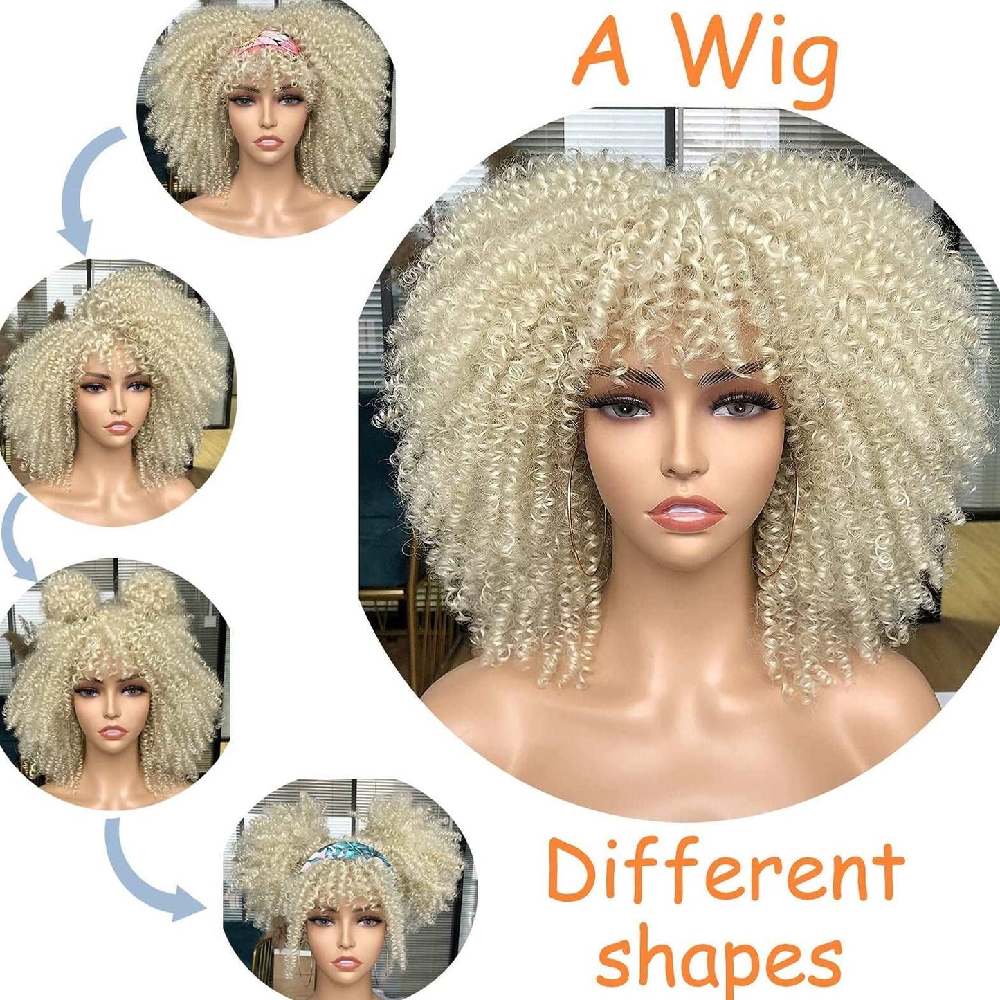 200% Density Pre Plucked 13x4 Blonde Wig Human Hair Curly Wig with Bangs - LIBEAUTY HAIR