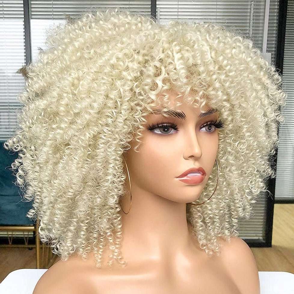 200% Density Pre Plucked 13x4 Blonde Wig Human Hair Curly Wig with Bangs - LIBEAUTY HAIR