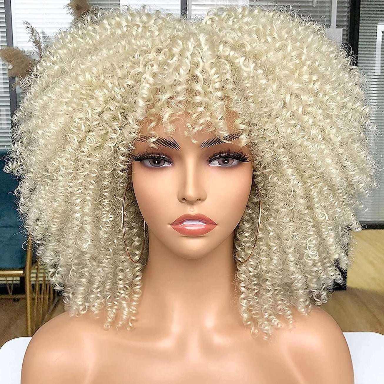 200% Density Pre Plucked 13x4 Blonde Wig Human Hair Curly Wig with Bangs - LIBEAUTY HAIR