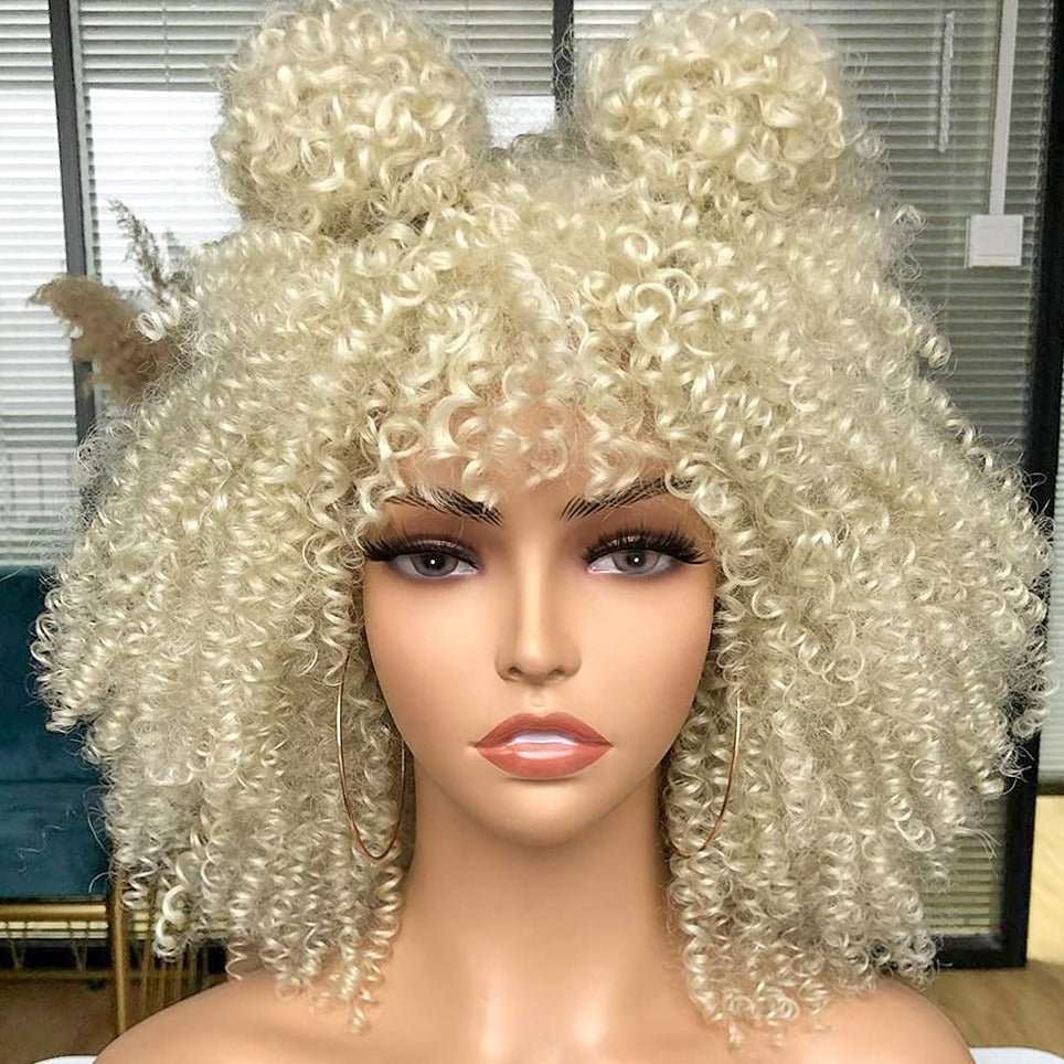 200% Density Pre Plucked 13x4 Blonde Wig Human Hair Curly Wig with Bangs - LIBEAUTY HAIR