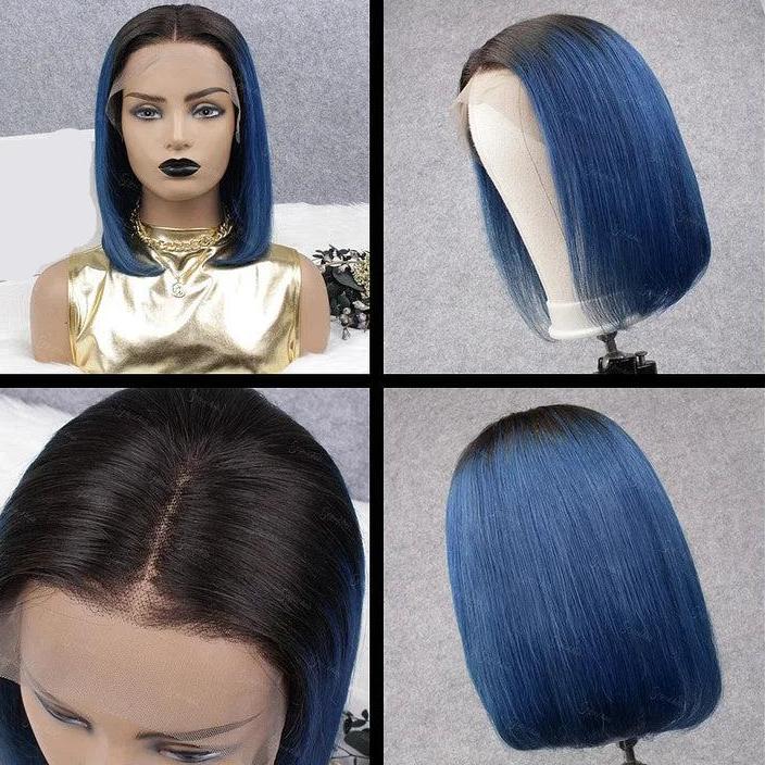 200% Density Ombre Blue Transparent Lace Front Bob Wig